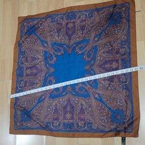 Elegant Paisley Silk Scarf - Blue and Brown